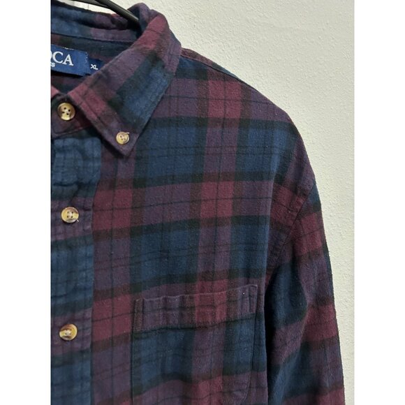 Boca Classics Mens Plaid Button-Up Shirt Cotton Flannel Burgundy Blue Sz XL - Picture 4 of 9